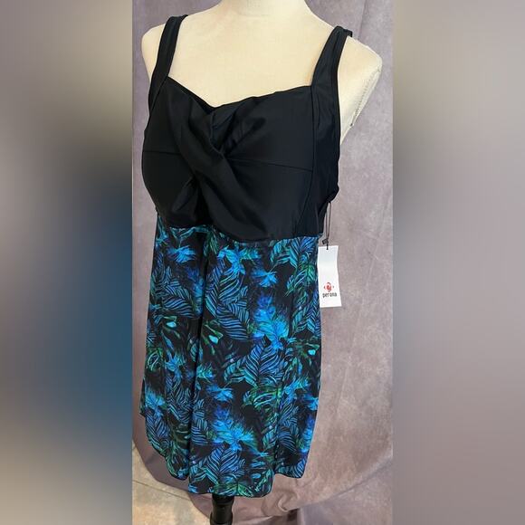 NEW PERONA Women's Plus Size One Piece Twist Wrap Top Swimsuit Bathing Suit 20W - Picture 4 of 11